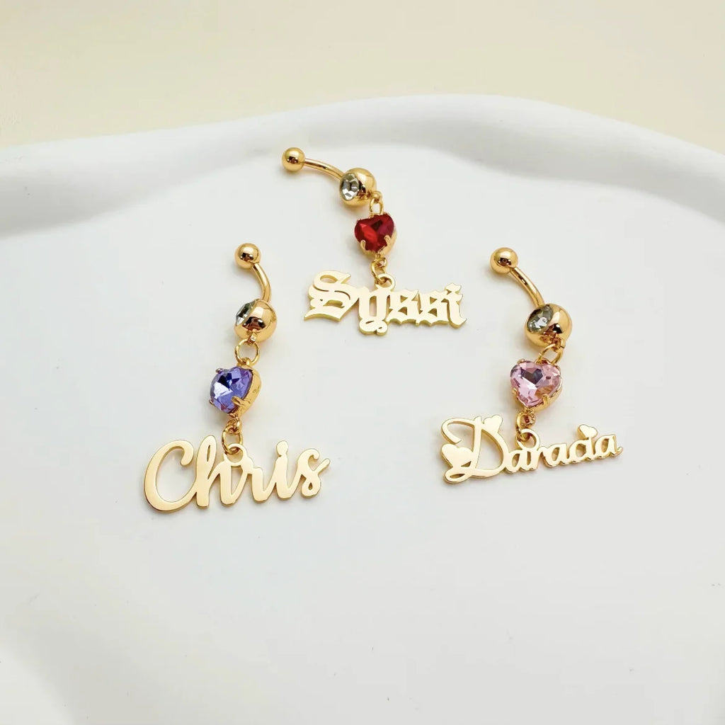 DUOYING Bling Birthstone Belly Ring Custom Name Belly Button Stud Nameplate Charming Body Jewelry Piercing For Women Gift