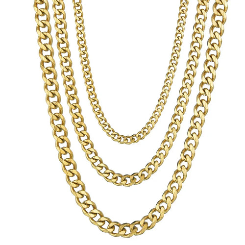 3.5-7MM Stainless Steel Necklaces For Men Punk Gold Color Cuban Link Chain Women Hip Hop Fashion Jewelry Accessories 45-70CM